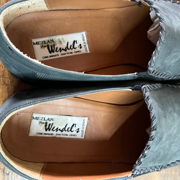 MEZLAN Armstrong Dress Shoes 13 Mens Square Toe Whipstitch Gray Loafers Designer - Picture 7 of 12